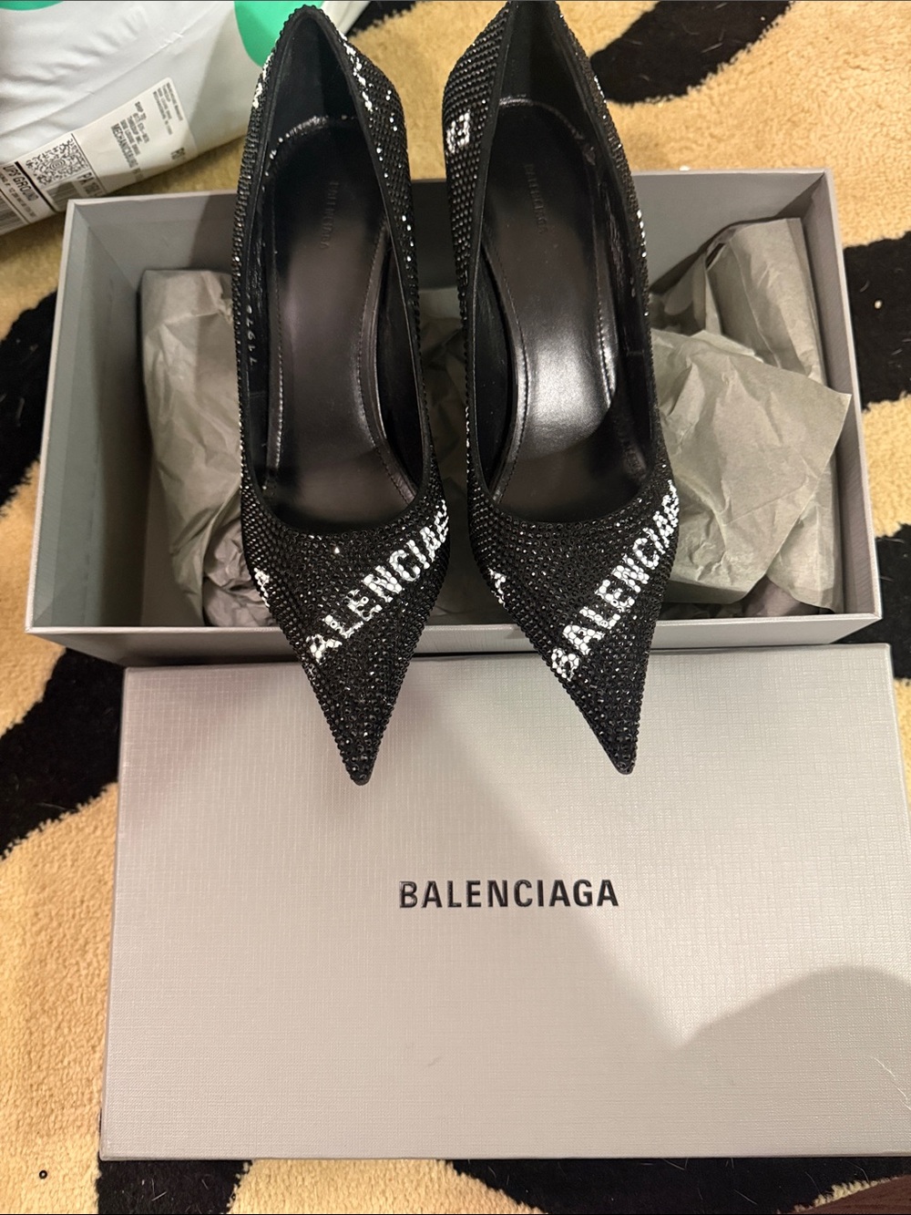 Balenciaga Black Crystal-Embellished Pointed-Toe Pumps
